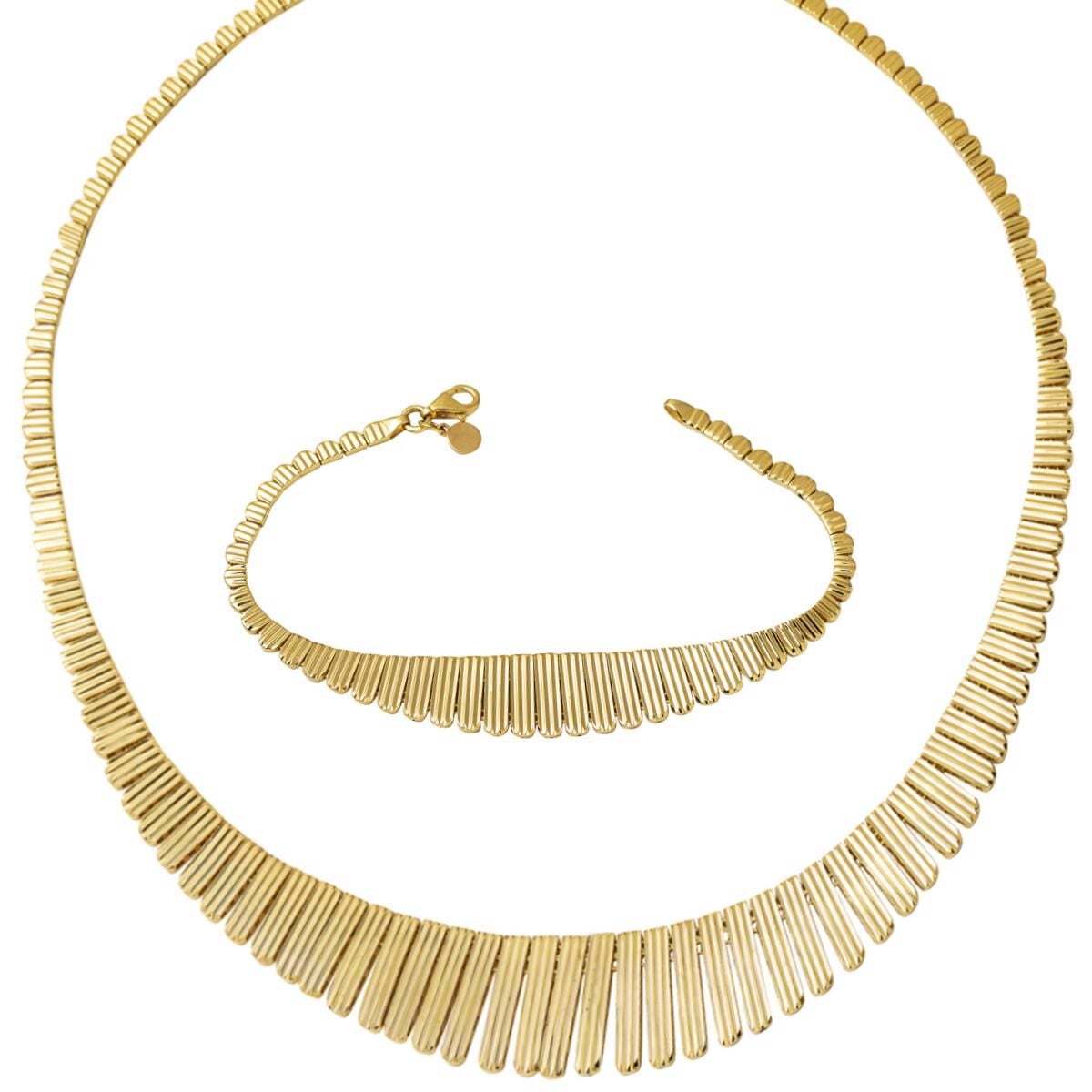 14K Yellow Gold Collar Necklace and Bracelet 2-Piece Set