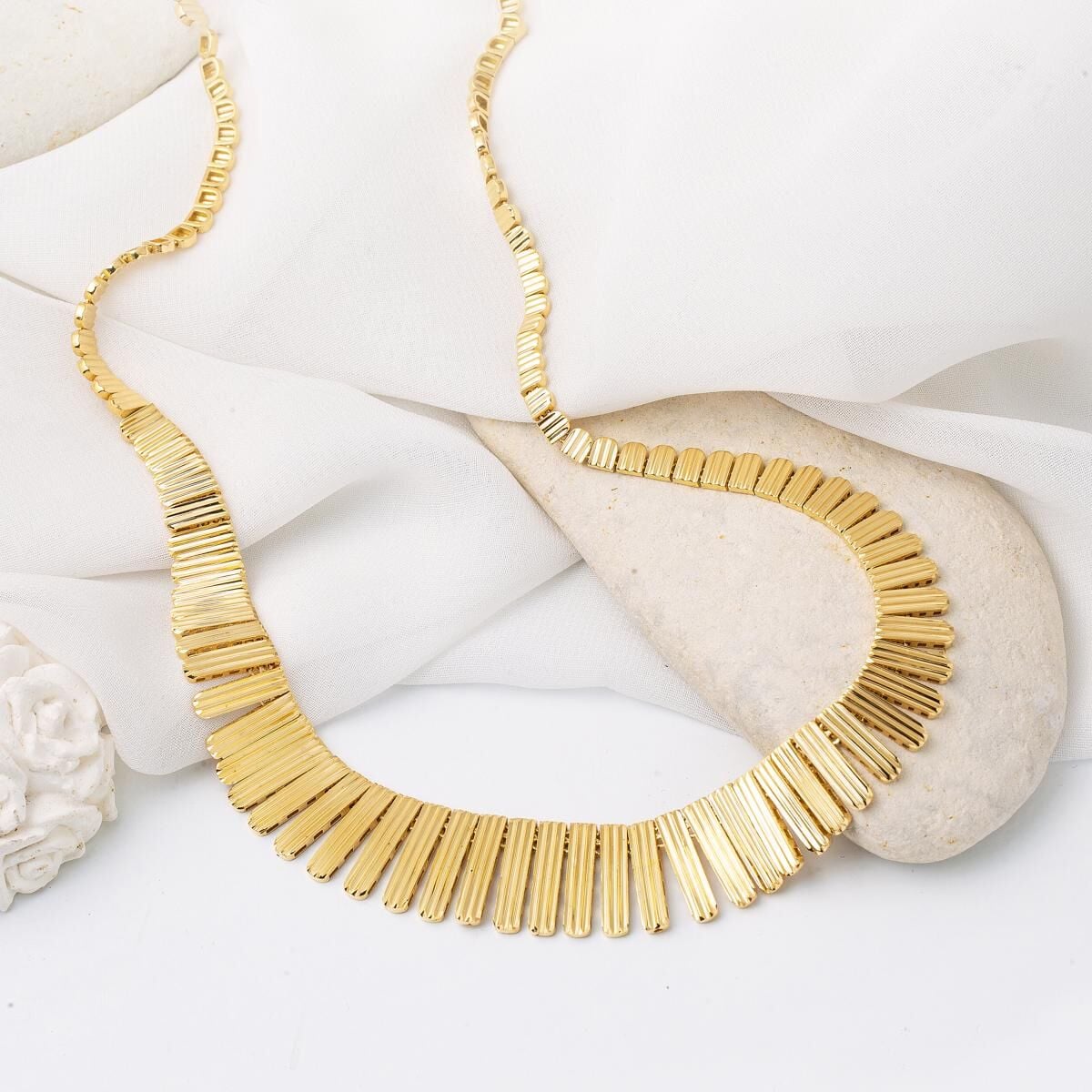 14K Yellow Gold Collar Necklace and Bracelet 2-Piece Set