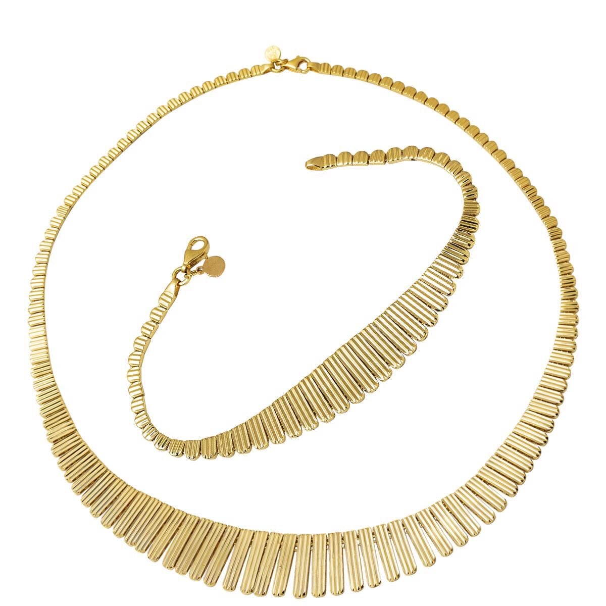 14K Yellow Gold Collar Necklace and Bracelet 2-Piece Set