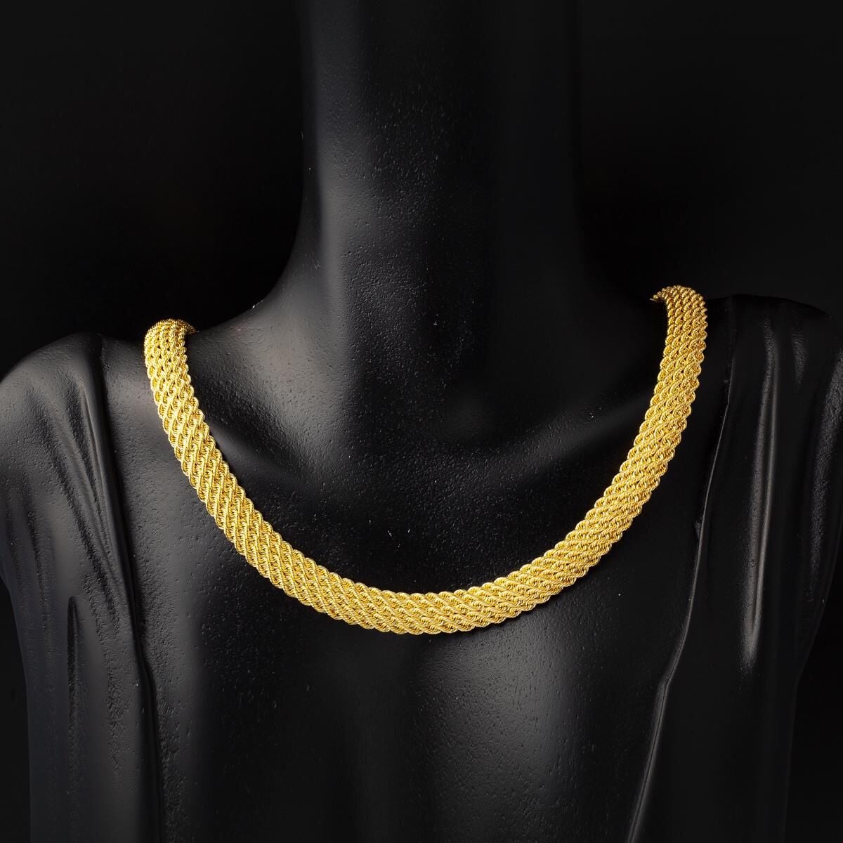 14K Yellow Gold Mesh Braided Collar Necklace & Bracelet Set