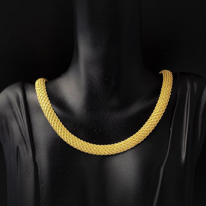 14K Yellow Gold Mesh Braided Collar Necklace & Bracelet Set