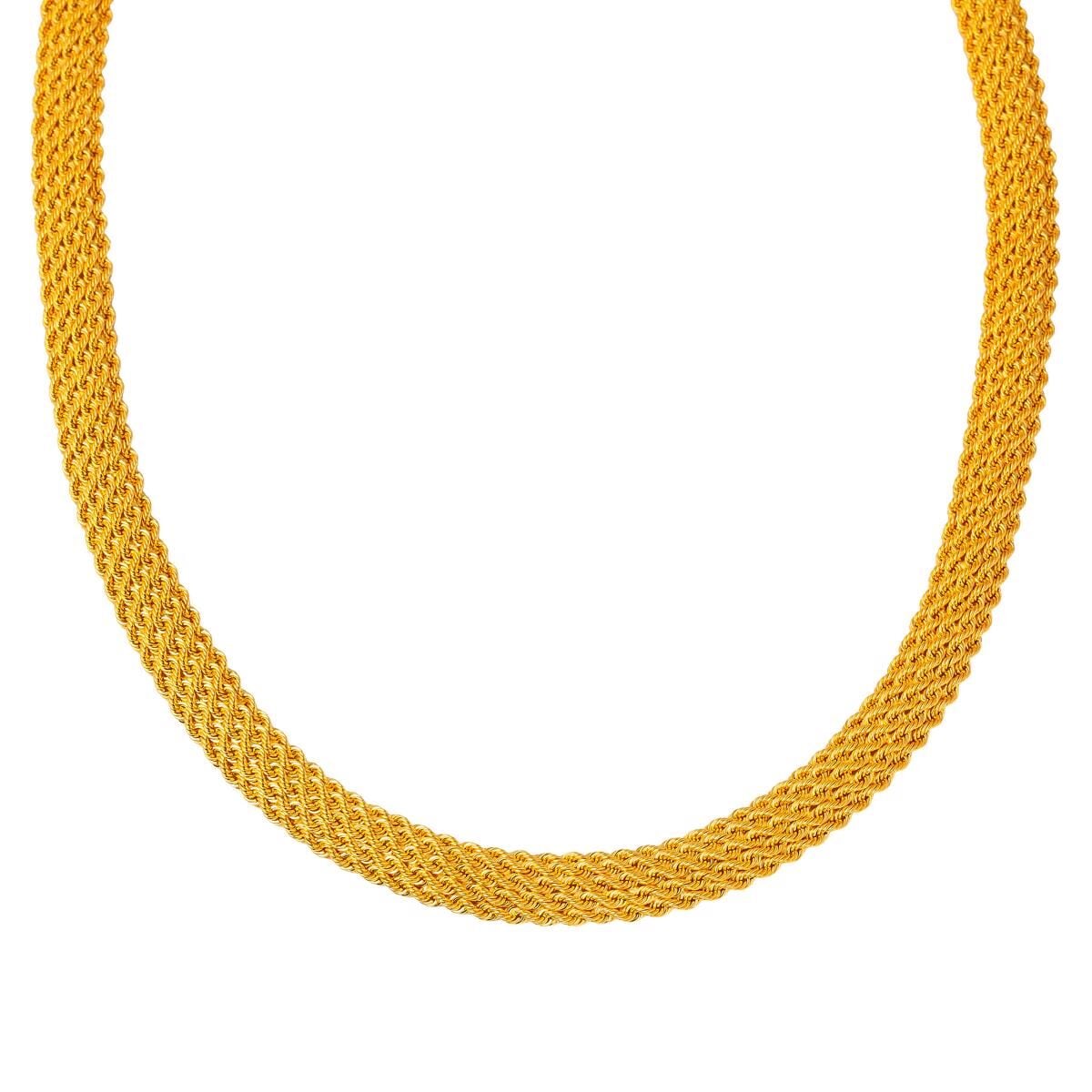 14K Yellow Gold Mesh Braided Collar Necklace & Bracelet Set