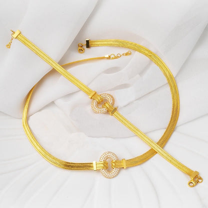 14K Yellow Gold Trabzon Mesh Cubic Zirconia Collar Necklace & Bracelet Set (23.69 g)