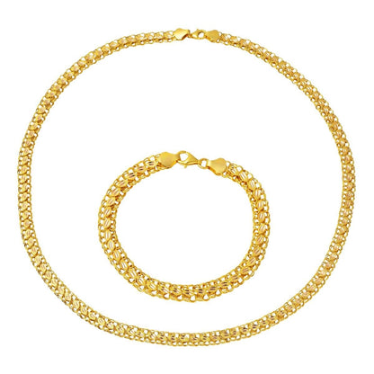 14K Yellow Gold Collar Necklace & Bracelet Chain Set