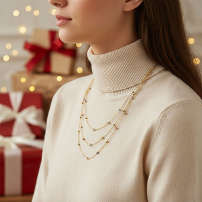 14K Yellow Gold Multi Chain Ball Necklace