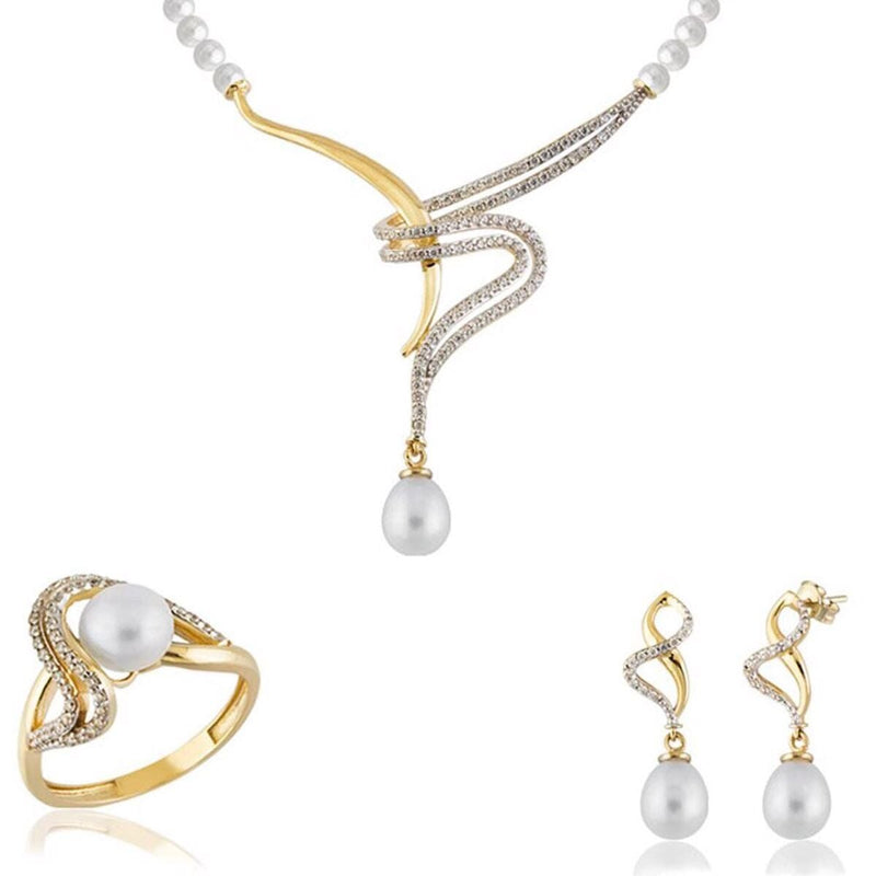 14K Yellow Gold Gia Bridal Pearl Jewelry Set