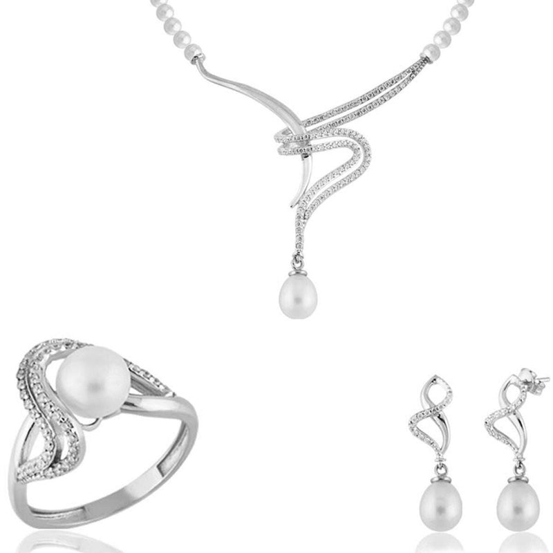 14K White Gold Gia Bridal Pearl Set