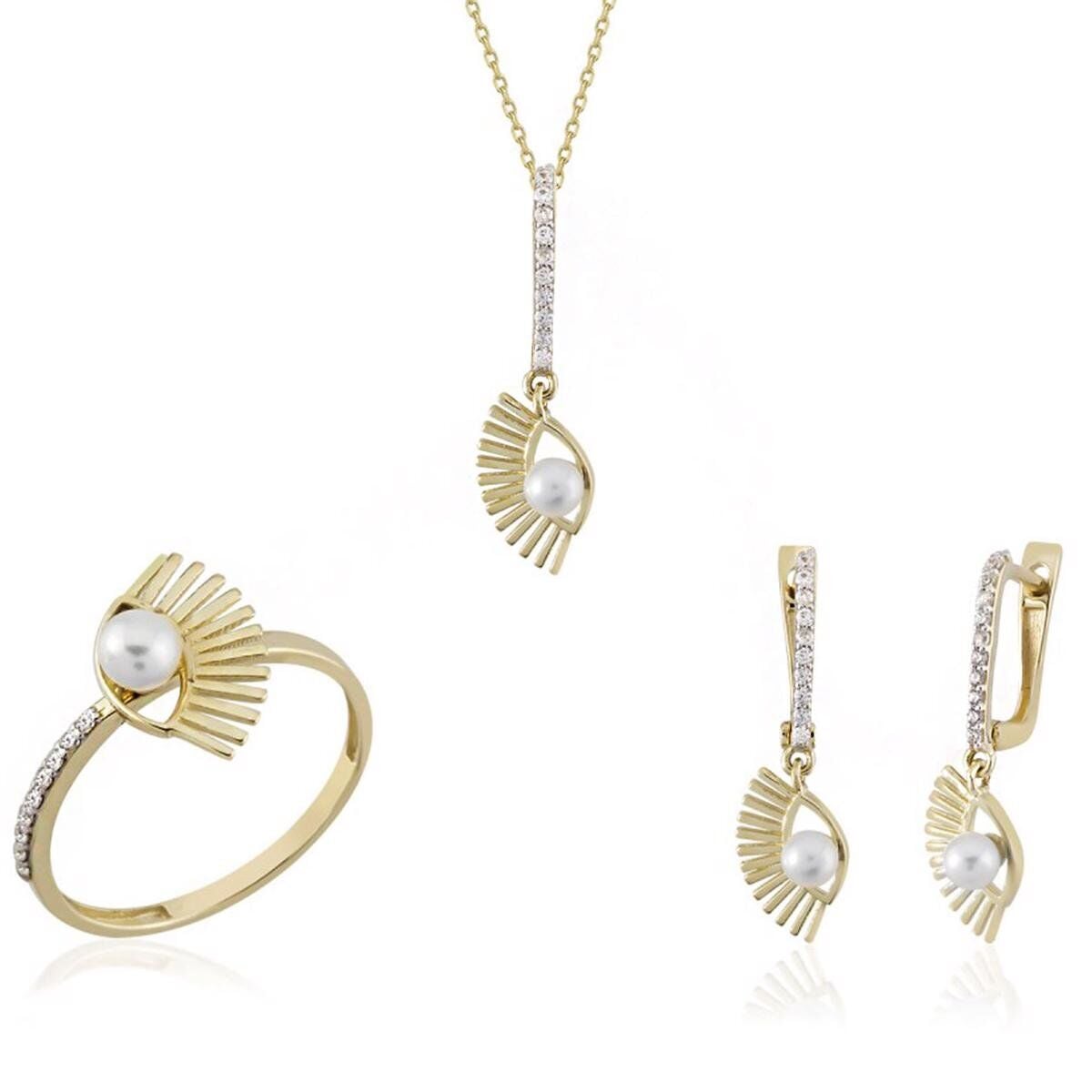 14K Yellow Gold Gioia Eye Pearl Set
