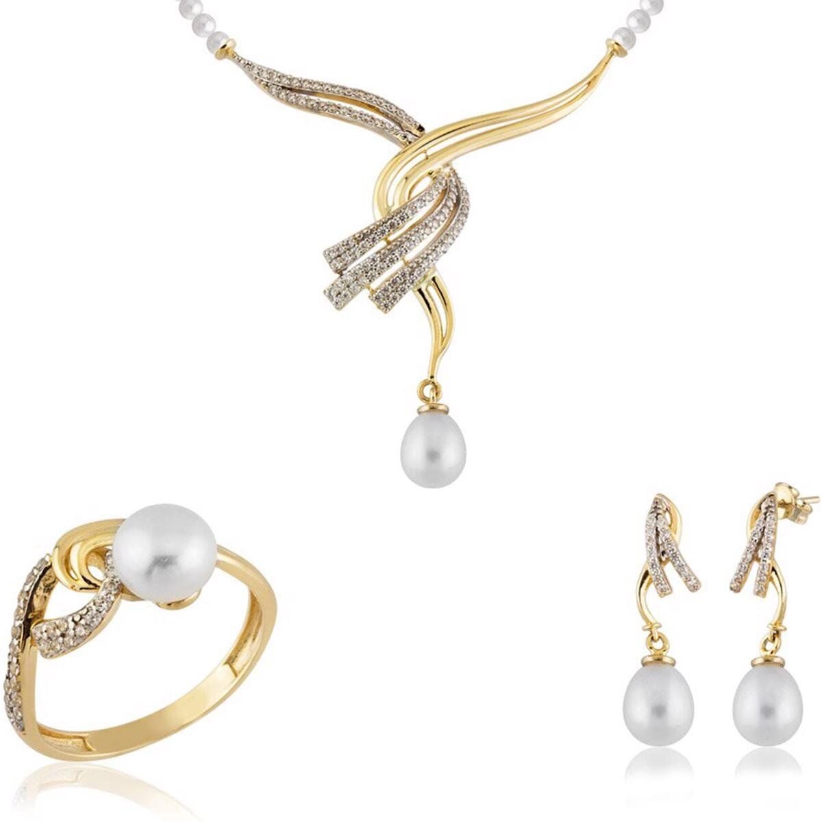 14K Yellow Gold Giulia Pearl Bridal Jewelry Set