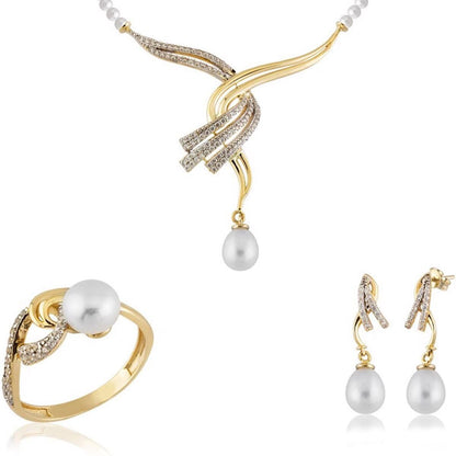 14K Yellow Gold Giulia Pearl Bridal Jewelry Set