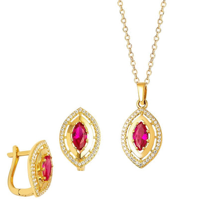 14K Yellow Gold Eye Cubic Zirconia Jewelry Set