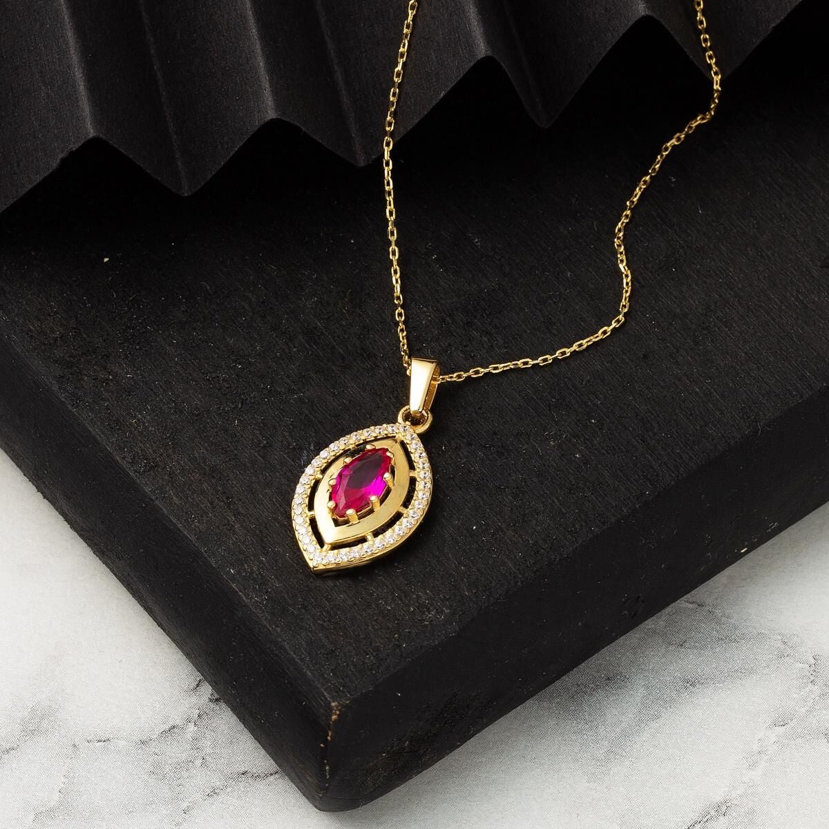 14K Yellow Gold Eye Cubic Zirconia Jewelry Set