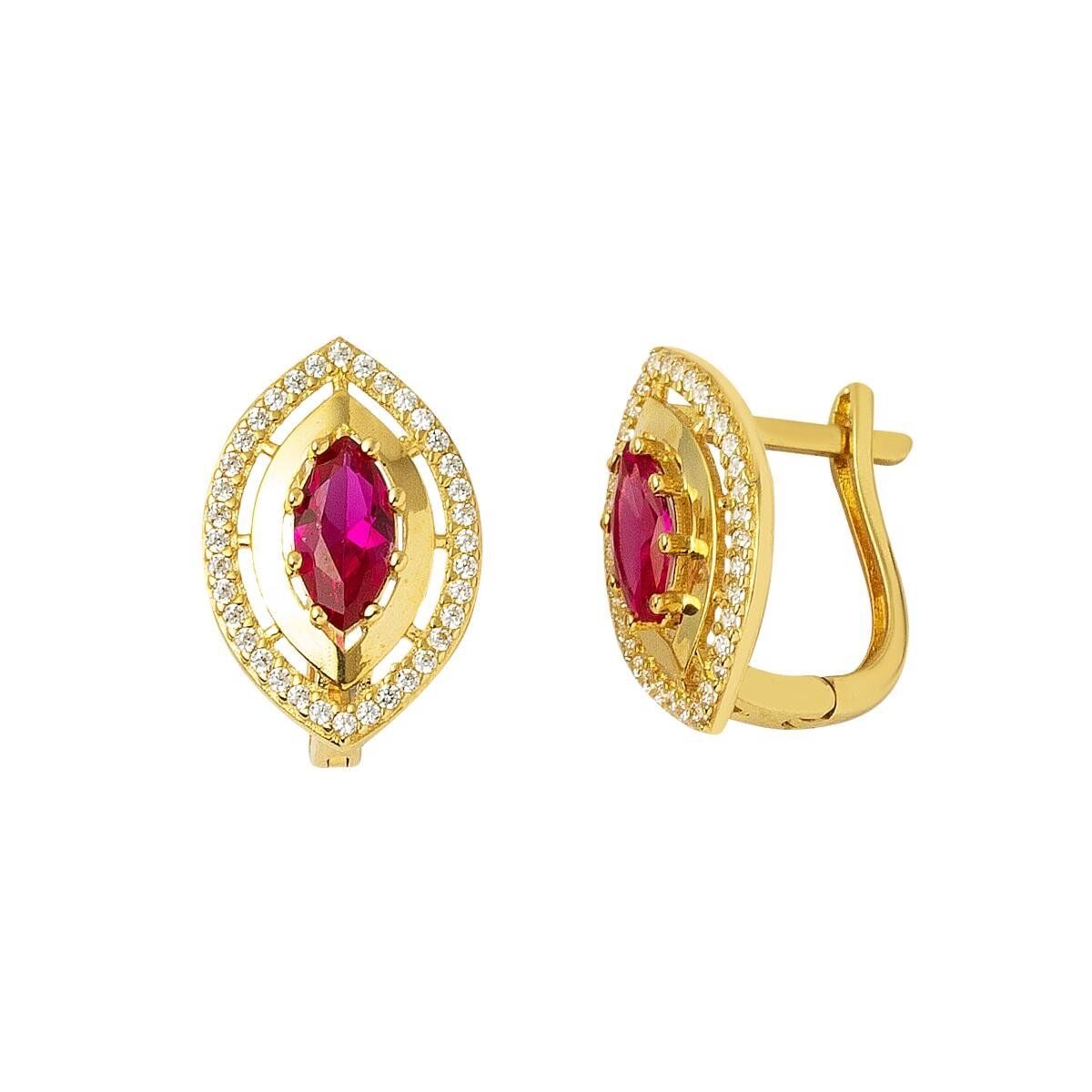 14K Yellow Gold Eye Cubic Zirconia Earrings