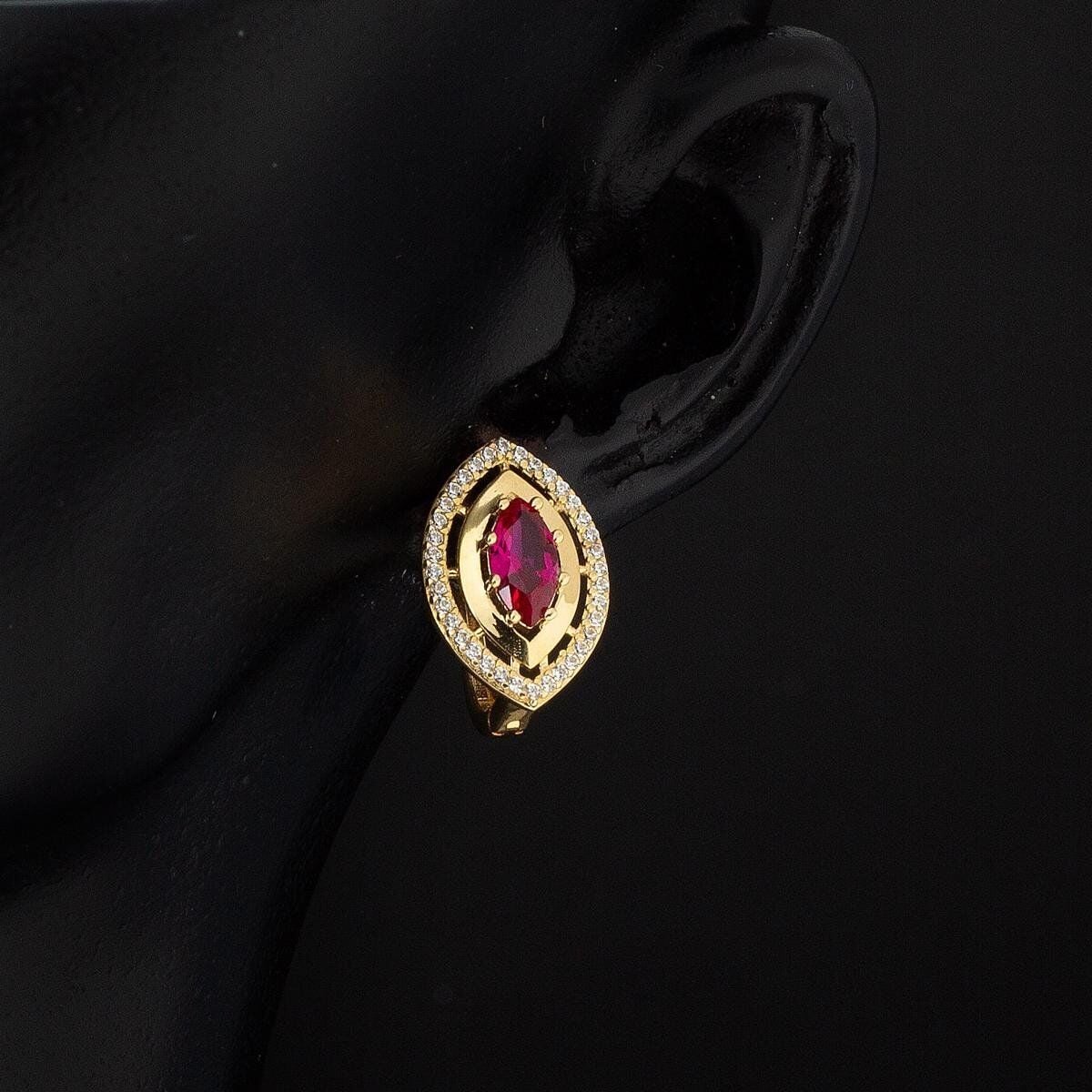 14K Yellow Gold Eye Cubic Zirconia Earrings
