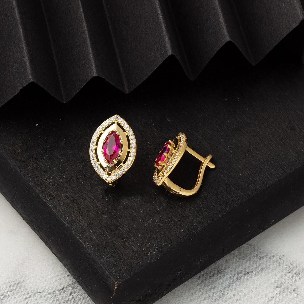 14K Yellow Gold Eye Cubic Zirconia Earrings