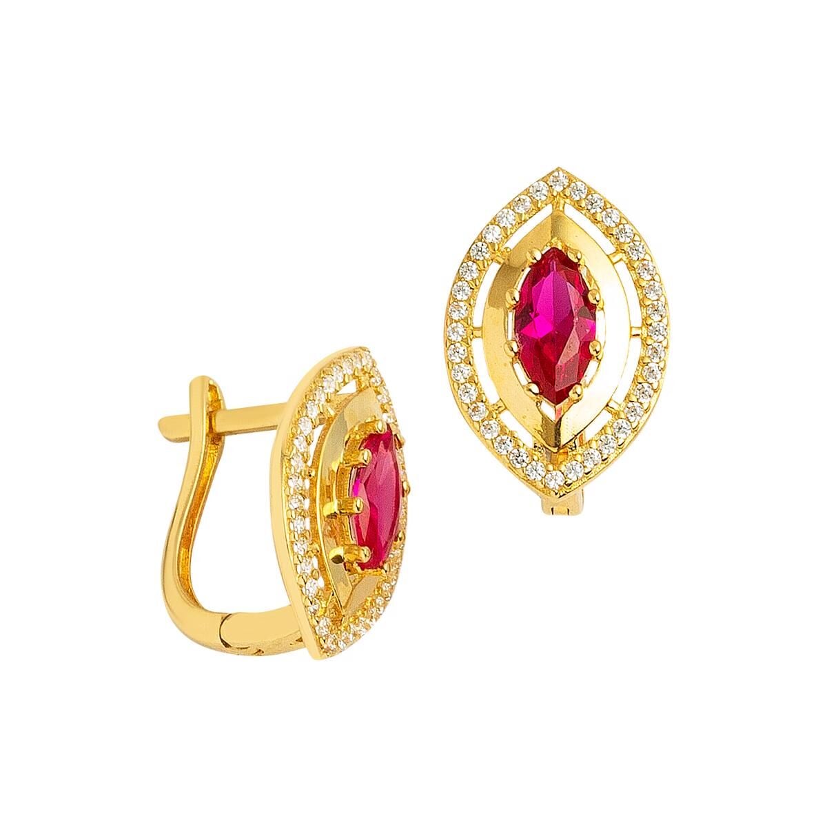 14K Yellow Gold Eye Cubic Zirconia Earrings