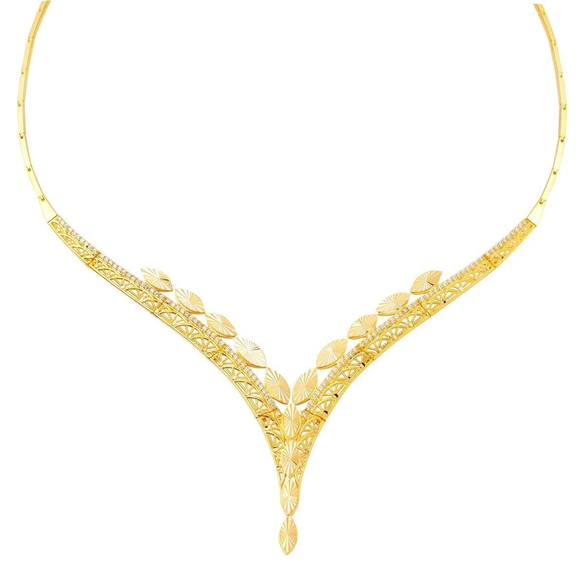 22K Yellow Gold Eye Cubic Zirconia Collar Necklace