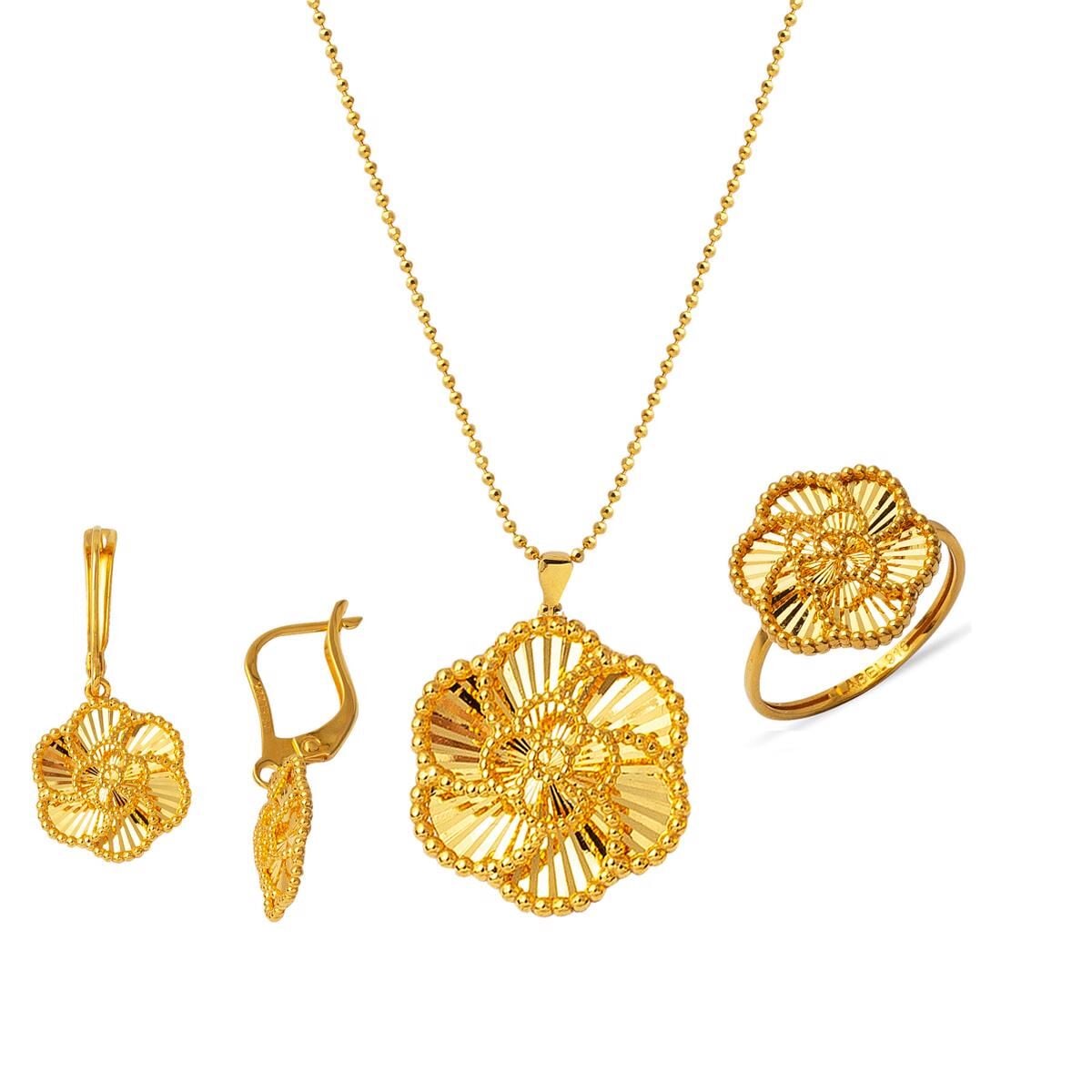 22K Yellow Gold Rose Bud 3-Piece Jewelry Set