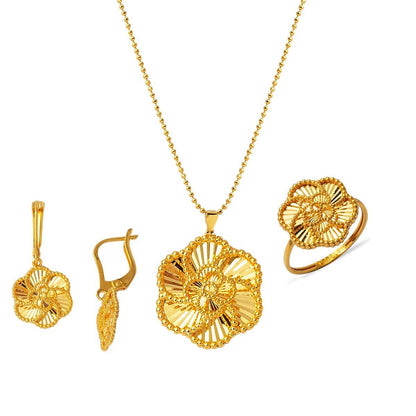 22K Yellow Gold Rose Bud 3-Piece Jewelry Set