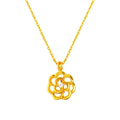 22K Yellow Gold Rose Cubic Zirconia Necklace