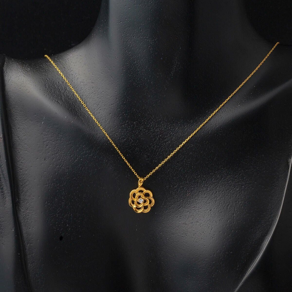 22K Yellow Gold Rose Cubic Zirconia Necklace