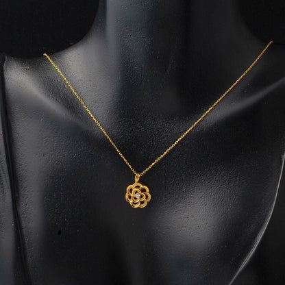 22K Yellow Gold Rose Cubic Zirconia Necklace