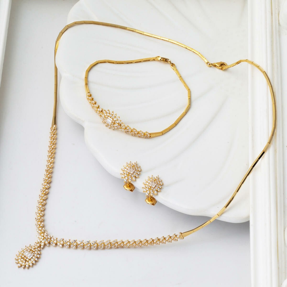 14K Yellow Gold Sun Baguette Cubic Zirconia Set