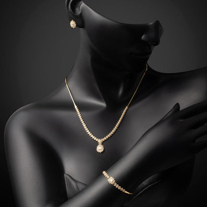 14K Yellow Gold Sun Baguette Cubic Zirconia Set