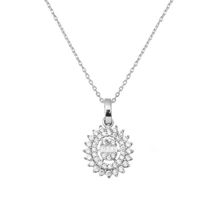 14K White Gold Sun Baguette Cubic Zirconia Necklace