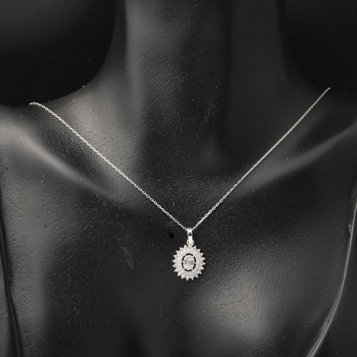 14K White Gold Sun Baguette Cubic Zirconia Necklace