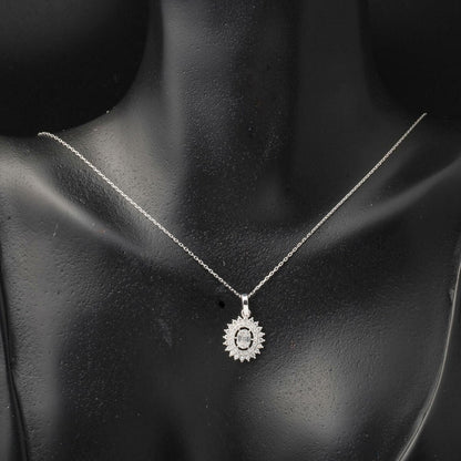 14K White Gold Sun Baguette Cubic Zirconia Necklace