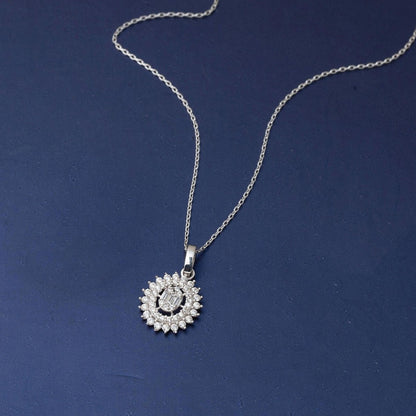 14K White Gold Sun Baguette Cubic Zirconia Necklace