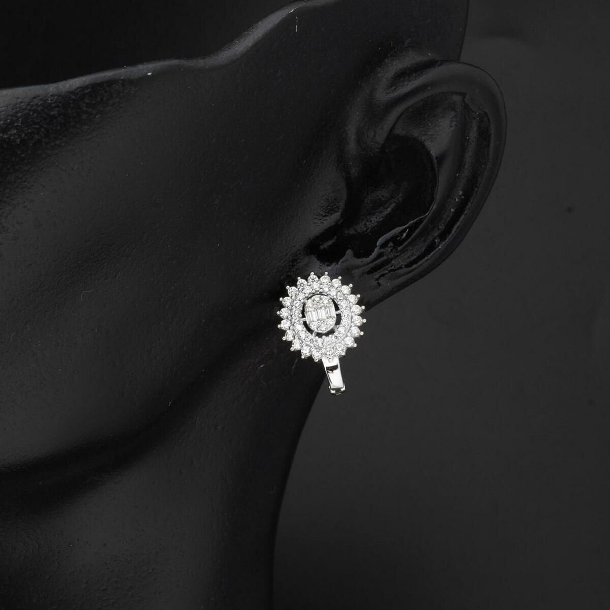 14K White Gold Sun Design Baguette Minimalist Cubic Zirconia Earrings