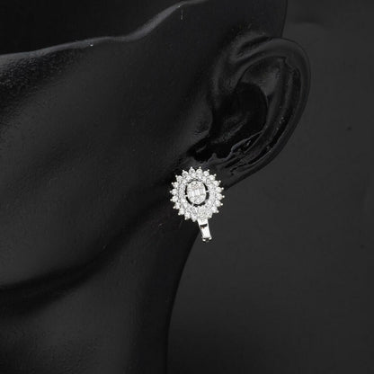 14K White Gold Sun Design Baguette Minimalist Cubic Zirconia Earrings