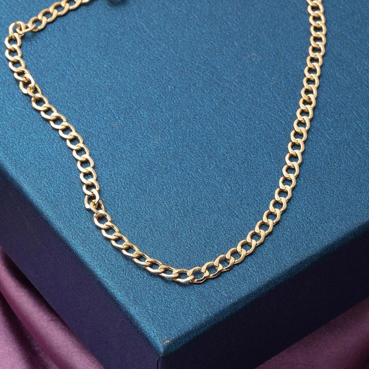14K Yellow Gold Curb Chain Choker Necklace 50 cm