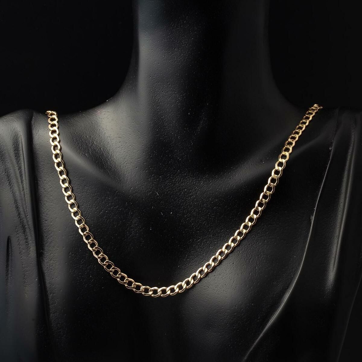14K Yellow Gold Curb Chain Choker Necklace 50 cm