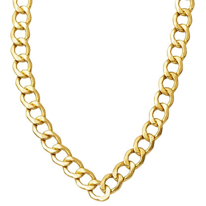 14K Yellow Gold Curb Chain Choker Necklace 50 cm