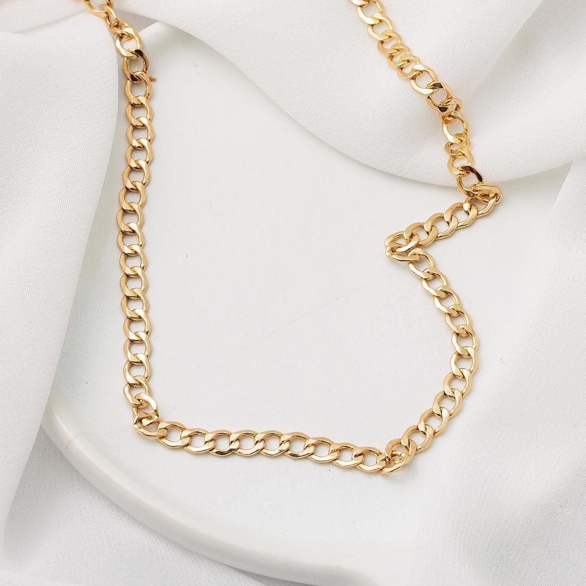 14K Yellow Gold Curb Chain Choker Necklace 50 cm