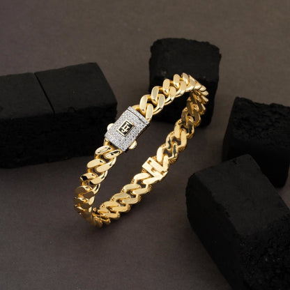 14K Yellow Gold Curb Cubic Zirconia Hinged Cuff
