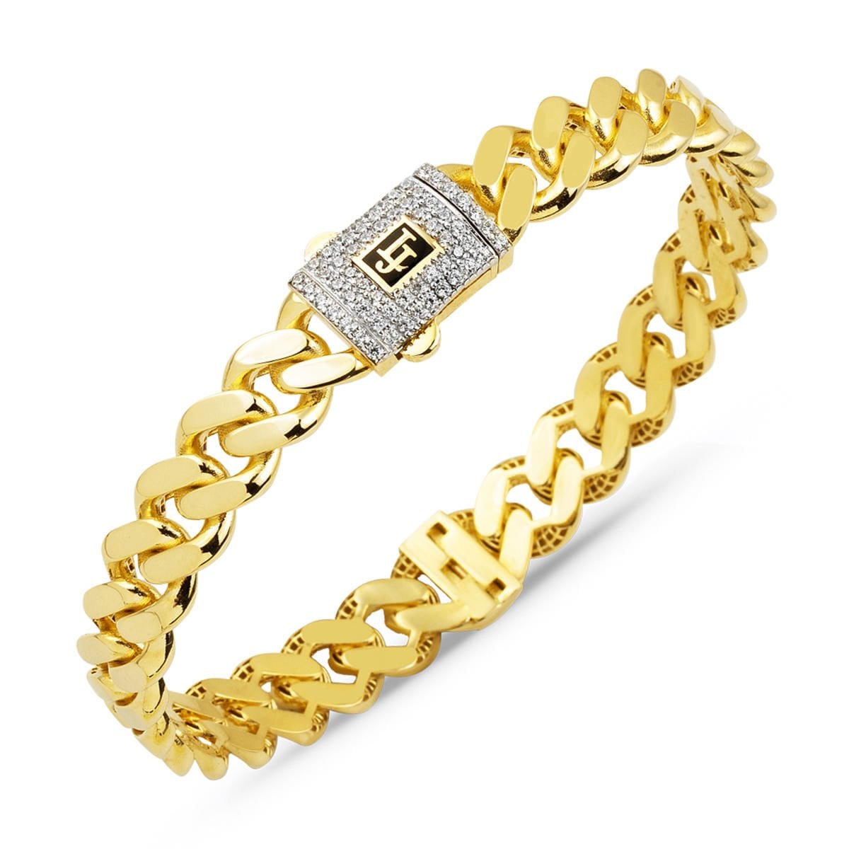 14K Yellow Gold Curb Cubic Zirconia Hinged Cuff
