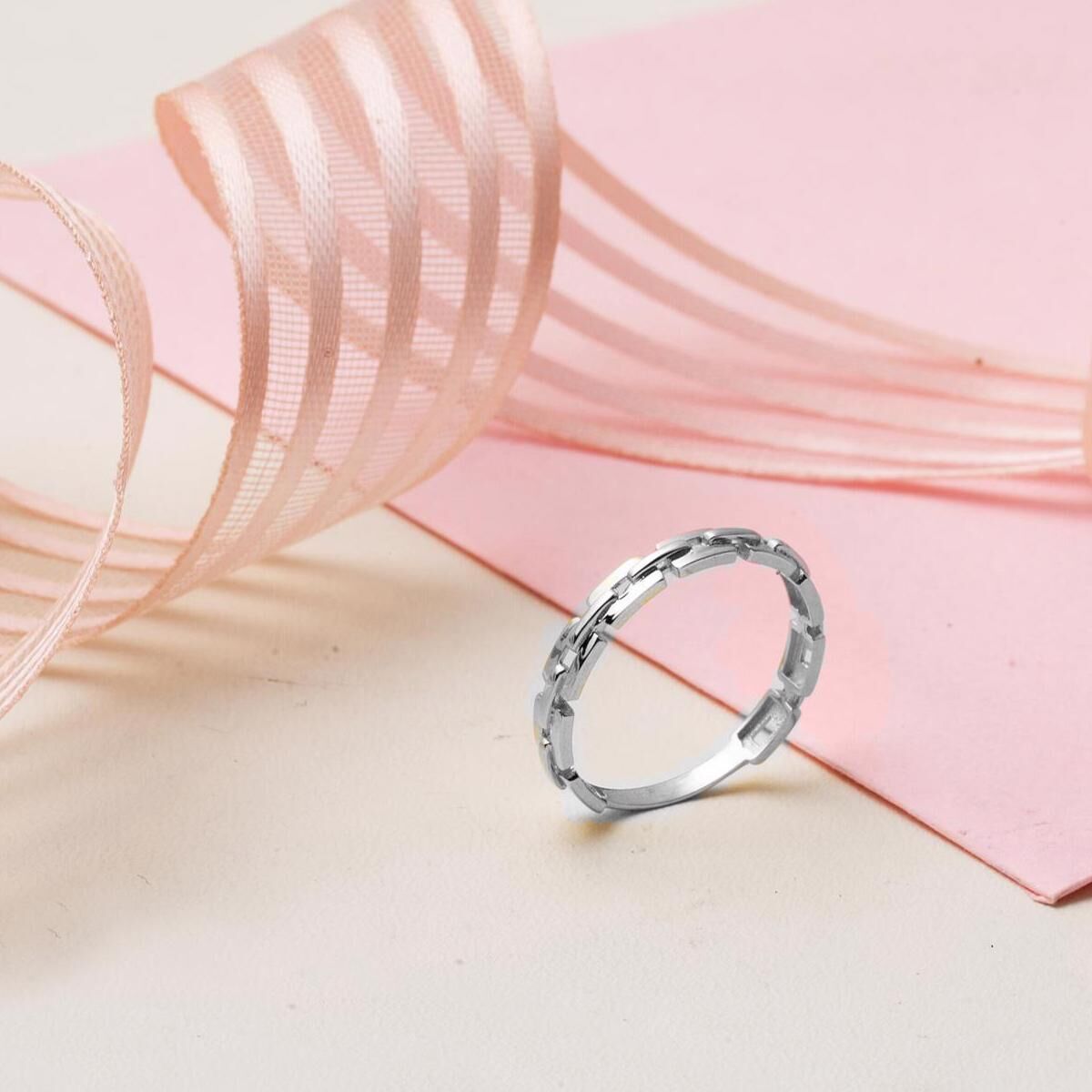 14K White Gold Curb Ring