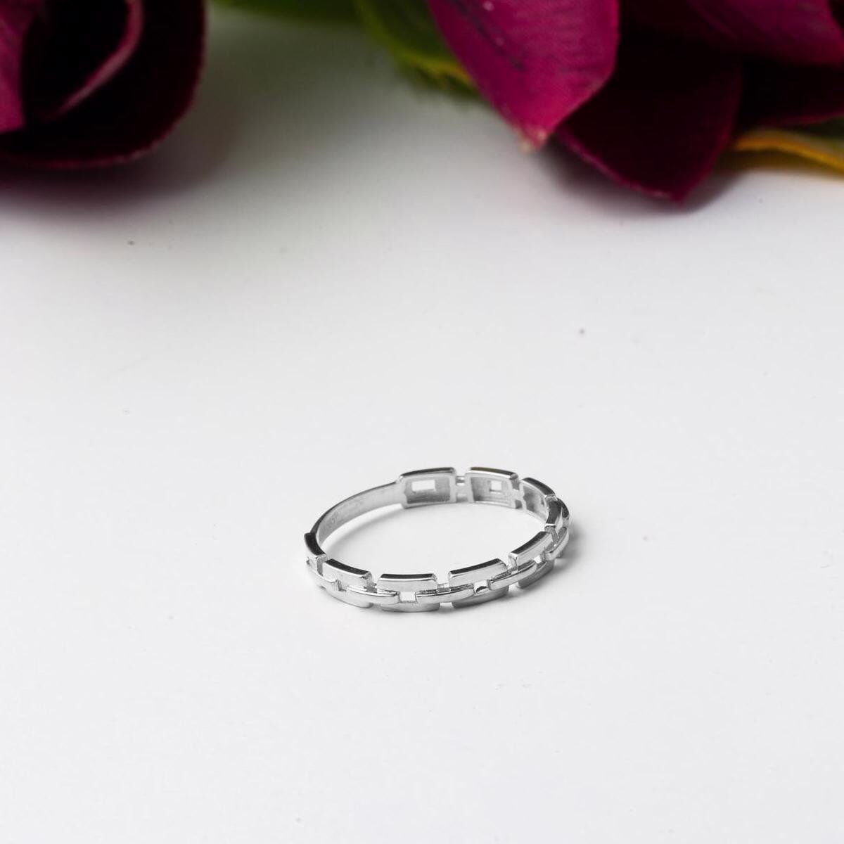14K White Gold Curb Ring