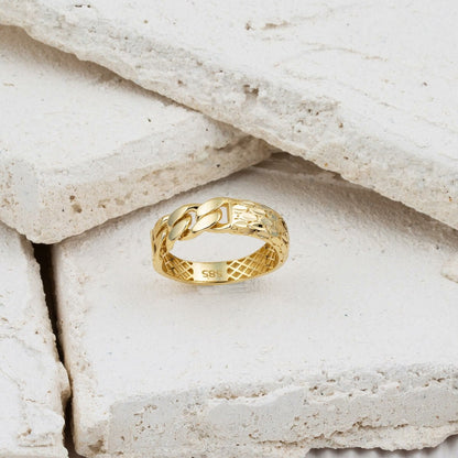 14K Yellow Gold Curb Herringbone Ring