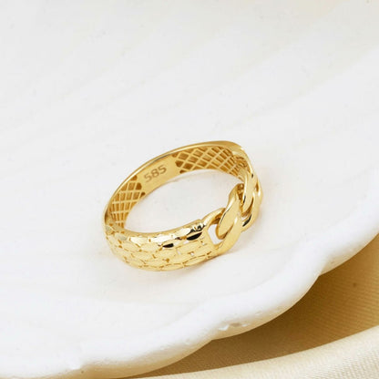 14K Yellow Gold Curb Herringbone Ring