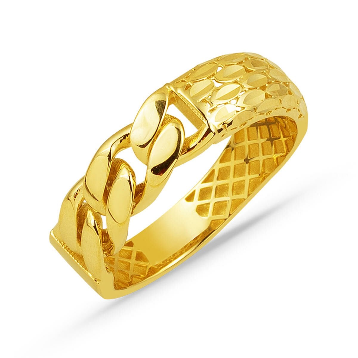 14K Yellow Gold Curb Herringbone Ring