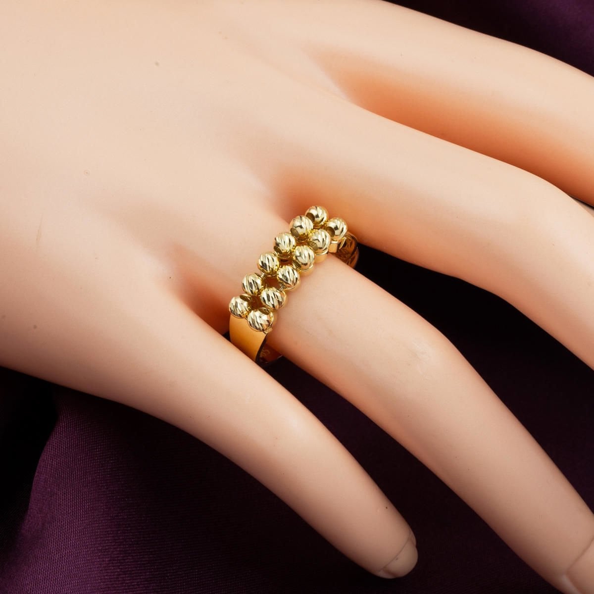 14K Yellow Gold Curb Gold Bead Design Ring