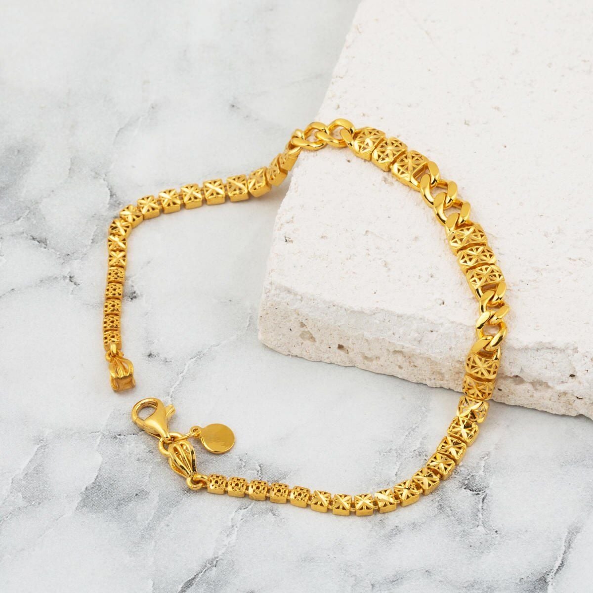 22K Yellow Gold Curb Flower of Life Bracelet