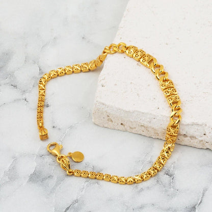 22K Yellow Gold Curb Flower of Life Bracelet
