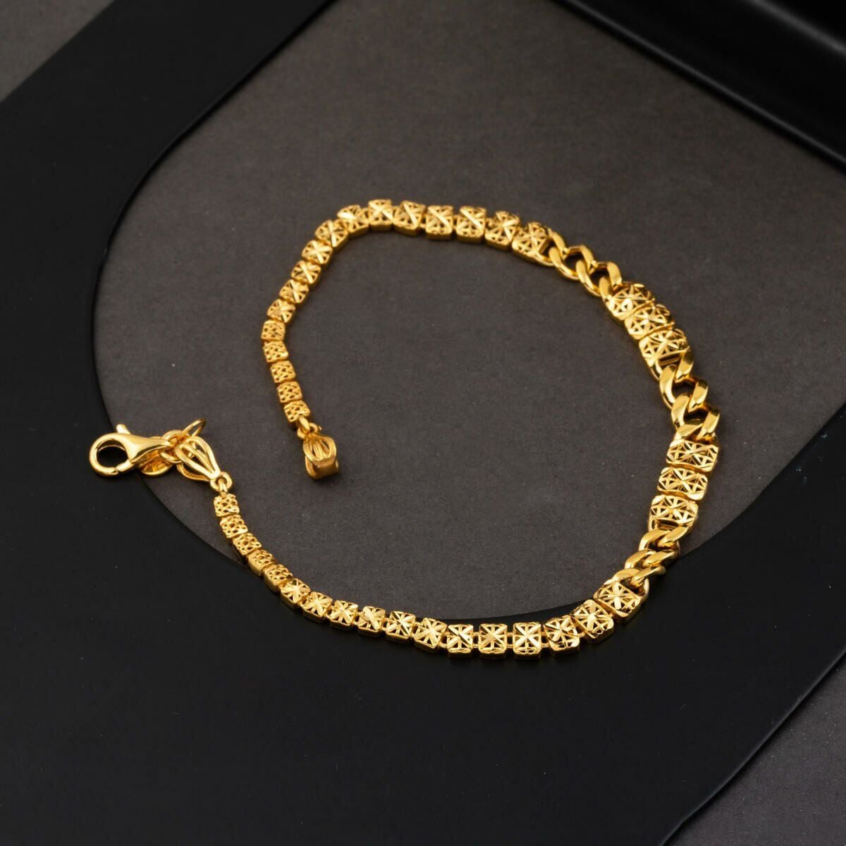 22K Yellow Gold Curb Flower of Life Bracelet