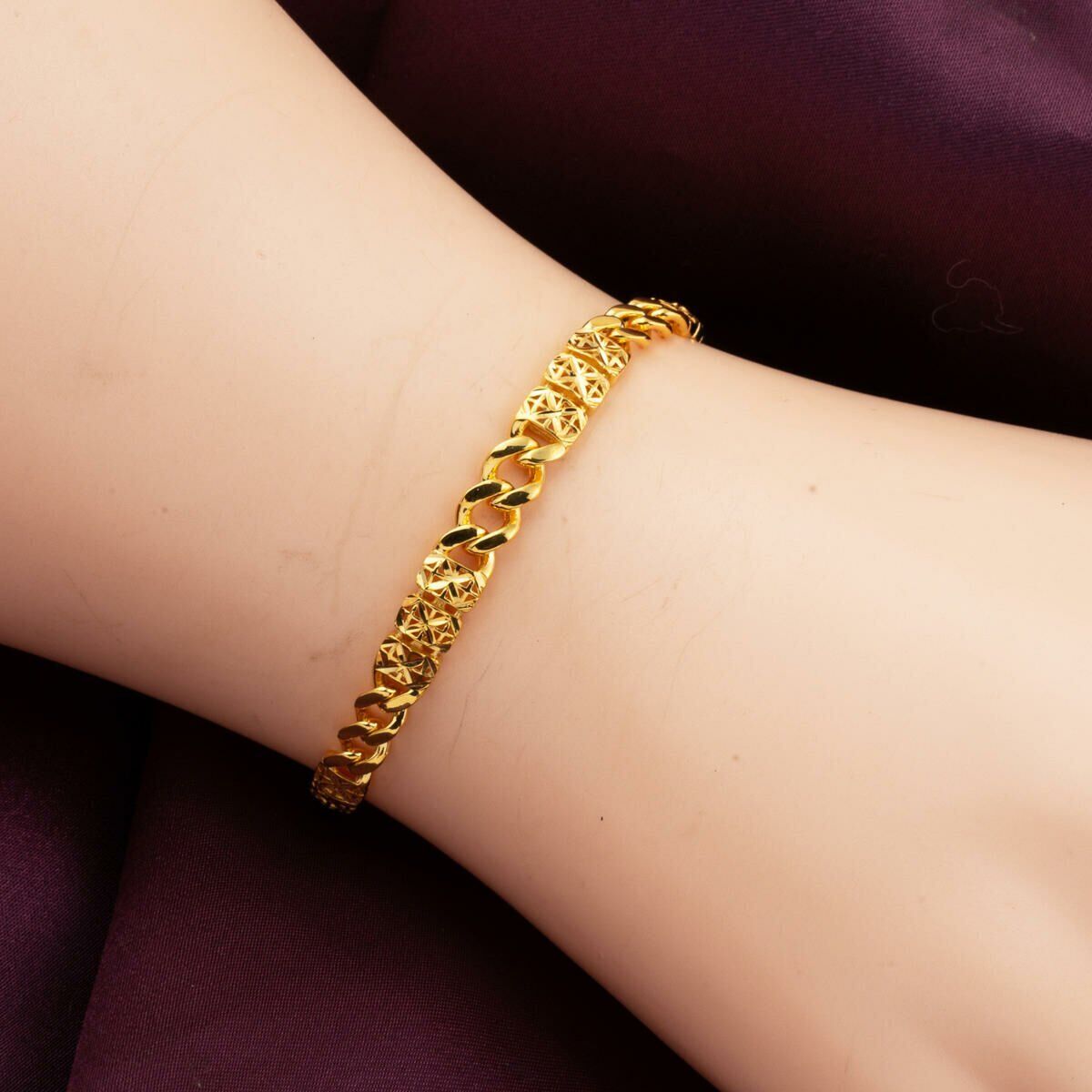 22K Yellow Gold Curb Flower of Life Bracelet